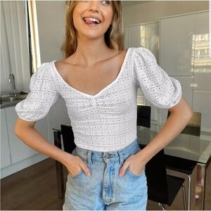 Shein White Eyelet Women's Top